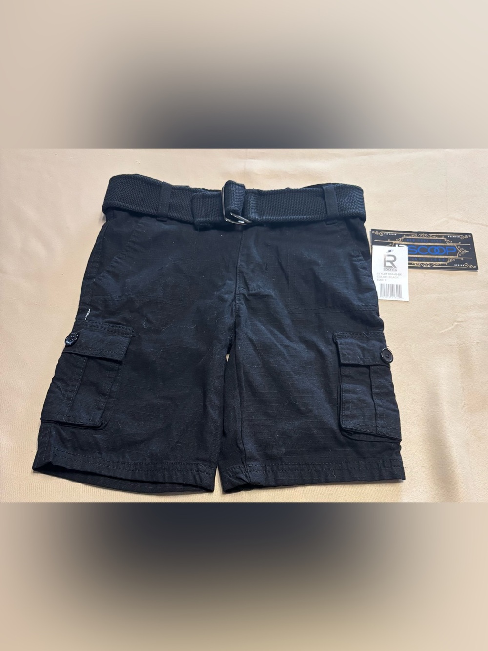 NEW LR Scoop Boys Cargo Shorts Sz 6 Belt Black Pockets School Casual Outdoor